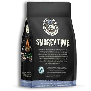 Bones Coffee Company S'morey Time Ground Coffee Beans, S'mores and Graham Crackers Flavor, Low Acid Flavored Coffee, Made with Arabica Coffee Beans, Medium Roast Gourmet Coffee (12 oz)