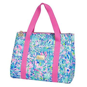 Lilly Pulitzer Cute Lunch Bag for Women, Large Capacity Insulated Tote Bag, Blue Mini Cooler with Storage Pocket and Shoulder Straps, Cabana Cocktail