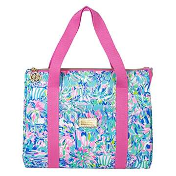 Lilly Pulitzer Cute Lunch Bag for Women, Large Capacity Insulated Tote Bag, Blue Mini Cooler with Storage Pocket and Shoulder Straps, Cabana Cocktail