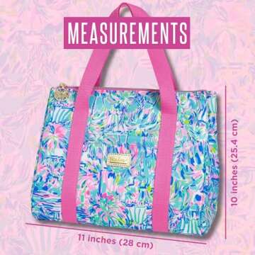 Lilly Pulitzer Cute Lunch Bag for Women, Large Capacity Insulated Tote Bag, Blue Mini Cooler with Storage Pocket and Shoulder Straps, Cabana Cocktail