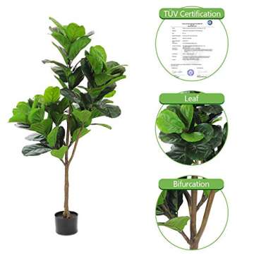 Realead 4ft Artificial Plant Fiddle Leaf Fig Tree Fake Tree in Pot Natural Faux Tree with 66 Leaves Ficus Lyrata Greenery Plant Indoor Outdoor Decor for House Home Office Perfect Housewarming Gift