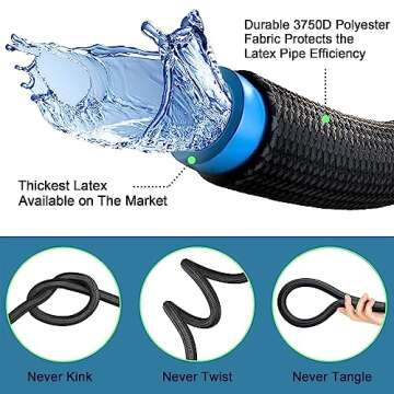 Expandable Garden Hose 50 ft with 10 Function Nozzle Sprayer, Lightweight Flexible Water Hose with Durable Collapsible Latex Core & Solid Brass Fittings, 50ft Retractable Stretch Hose, Black