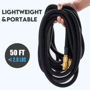 Expandable Garden Hose 50 ft with 10 Function Nozzle Sprayer, Lightweight Flexible Water Hose with Durable Collapsible Latex Core & Solid Brass Fittings, 50ft Retractable Stretch Hose, Black