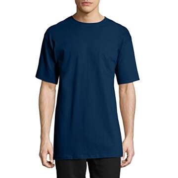 Hanes Men's Short Sleeve Beefy-T (Pack of 2), Navy, Small