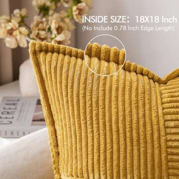 MIULEE Mustard Yellow Pillow Covers 18x18 Inch with Splicing Set of 2 Super Soft Boho Striped Corduroy Pillow Covers Broadside Decorative Textured Throw Pillows for Fall Couch Cushion Livingroom