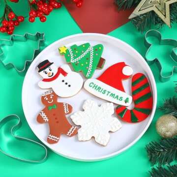 Large Christmas Cookie Cutters - 6 Pcs 4 Inch Holiday Cookie Cutter - Christmas Tree, Santa Hat, Snowflake, Gingerbread Men, Snowman and Candy Cane Shapes Cookie Molds for Winter Holiday DIY Baking