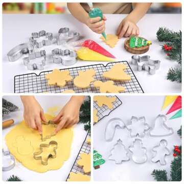 Large Christmas Cookie Cutters - 6 Pcs 4 Inch Holiday Cookie Cutter - Christmas Tree, Santa Hat, Snowflake, Gingerbread Men, Snowman and Candy Cane Shapes Cookie Molds for Winter Holiday DIY Baking