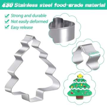 Large Christmas Cookie Cutters - 6 Pcs 4 Inch Holiday Cookie Cutter - Christmas Tree, Santa Hat, Snowflake, Gingerbread Men, Snowman and Candy Cane Shapes Cookie Molds for Winter Holiday DIY Baking