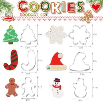 Large Christmas Cookie Cutters - 6 Pcs 4 Inch Holiday Cookie Cutter - Christmas Tree, Santa Hat, Snowflake, Gingerbread Men, Snowman and Candy Cane Shapes Cookie Molds for Winter Holiday DIY Baking