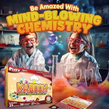 Playz Kaboom! 50+ Explosive Science Experiments Kit for Kids Age 8-12 with 25 Playz Lab Token Experiments - Chemistry Set STEM Learning & Educational Toys & Gifts for Boys, Girls, Teenagers & Kids