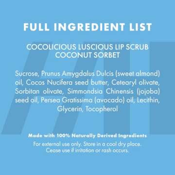 Handmade Heroes 100% Natural Lip Scrub, Vegan Conditioning Coconut Exfoliator - Gentle Exfoliant, Sugar Polish and Scrubber for Chapped Dry Lips, 1oz (Coconut Sorbet)