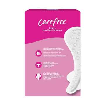 Carefree Panty Liners for Women, Thong Liners, Unwrapped, Unscented, 49ct | Pantiliners, Carefree Liners, Daily Liners for Women, Light Periods and Leaks | 49ct (Packaging May Vary)