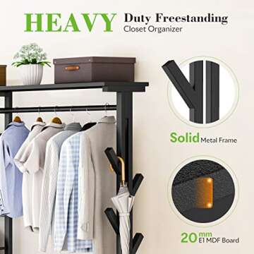 HOKEEPER 650lbs Capacity Free Standing Closet Organizer with 6 Metal Shelves and Coat Rack Heavy Duty Clothing Rack for Hanging Clothes Closet Storage Wardrobe Closet Garment Rack for Bedroom