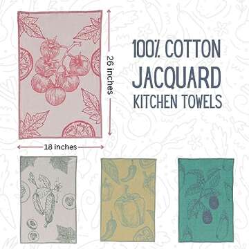 sea me at home Dish Towels for Kitchen, Jacquard Tea Towel Set, Stylish and Functional, A Great Gift for Any Home, 100% Turkish Cotton Towel Set of 4 (Garden Vegetables)