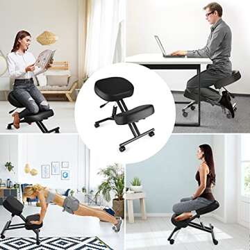 Himimi Kneeling Chair Ergonomic for Office, Height Adjustable Stool with Thick Foam Cushions for Home and Office - Improve Posture to Relieve Neck & Back Pain, New Upgraded Pneumatic Pump