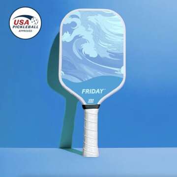 Friday Pickleball Paddle, USA Pickleball Approved, Durable Carbon Fiber, Thermoformed Unibody Design, Honeycomb Core, Gritty Surface for Spin (Blue Sky, 1 Paddle)