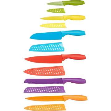 Amazon Basics Color-Coded Kitchen 12-Piece Knife Set, 6 Knives with 6 Blade Guards, Multicolor, 13.88 x 4.13 x 1.38 inch