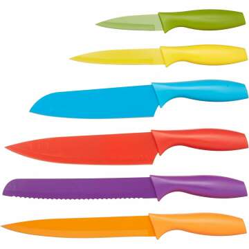 Amazon Basics Color-Coded Kitchen 12-Piece Knife Set, 6 Knives with 6 Blade Guards, Multicolor, 13.88 x 4.13 x 1.38 inch