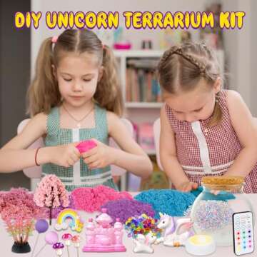 Unicorn Terrarium Crafts Kit for Kids-LED Night Light Up & Remote Unicorn Birthday Gifts Toys for Girls Ages5 6 7 8 9 10 Year Old-Christmas Gifts for Girls