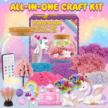 Unicorn Terrarium Crafts Kit for Kids-LED Night Light Up & Remote Unicorn Birthday Gifts Toys for Girls Ages5 6 7 8 9 10 Year Old-Christmas Gifts for Girls