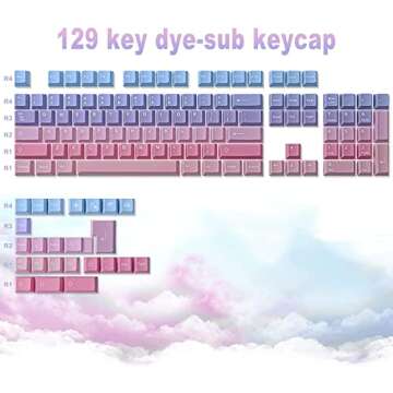 JOMKIZ PBT Keycaps, 129 Keys Dye Sublimation Cherry Profile Keycaps with 6.25U Spacebar Colorful Clouds Keycap Set for Cherry MX Switches ISO/ANSI Layout Mechanical Keyboards