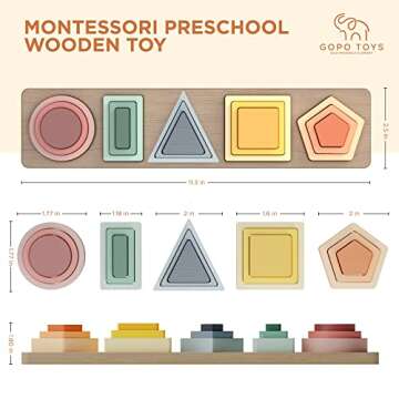 GOPO TOYS Montessori Toys for 18+ Months Old - Toddlers Wooden Sorting and Stacking Toys for Baby Boys and Girls - Shape Sorter and Color Stacker Preschool Kids Wood Gifts