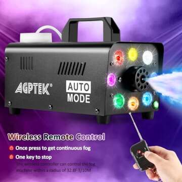 AGPTEK Fog Machine, 500W Portable Led Smoke Machine with Lights (Red, Blue, Green) & Wireless Remote Control for Halloween, Christmas, Wedding, Parties, DJ Performance & Stage Show