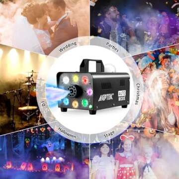 AGPTEK Fog Machine, 500W Portable Led Smoke Machine with Lights (Red, Blue, Green) & Wireless Remote Control for Halloween, Christmas, Wedding, Parties, DJ Performance & Stage Show