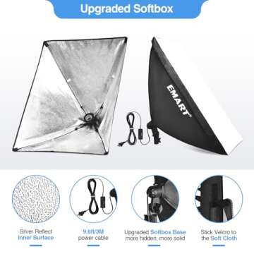 EMART Softbox Photography Lighting Kit, 20"x28" Soft Box, 125W 5500K CFL Studio Light Bulbs, Professional Photoshoot Equipment for Video Recording, Filming, Podcast, Live Streaming