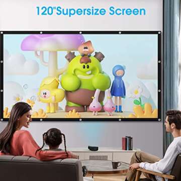 Frocopo 120 inch Projector Screen, 16:9 Foldable Anti-Crease Portable Projection Movies Screens, Double Sided Washable Outdoor Projector Screen for Home Theater, Camping Party, Office