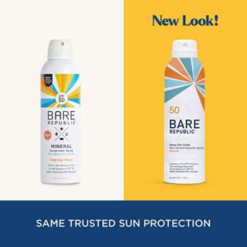 Bare Republic Mineral Sunscreen SPF 50 Sunblock Spray, Sheer and Non-Greasy Finish, Vanilla Coco Scent, 6 Fl Oz