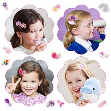 28 Pcs Fashion Hair Clips Cute Hair Accessories Mix Colorful Set Non-slip Flower Fruit Candy Rainbow Hair Pins Hair Barrettes Set for Girls Baby Girls Kids Teens (Pink and Purple)