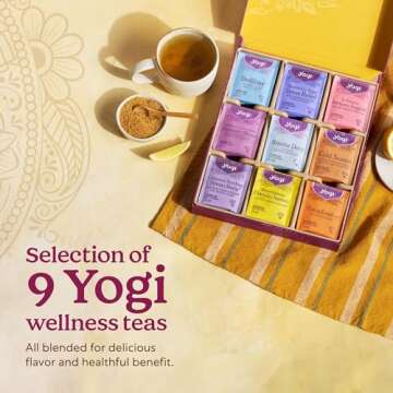 Get Well Yogi Tea Organic Sampler Gift Box - 5 Tea Bags per Flavor (45 Tea Bags) - Assorted Delicious Wellness Teas - 9 Herbal Teas - Caffeine-Free Tea Variety Pack - Tea Gift Set