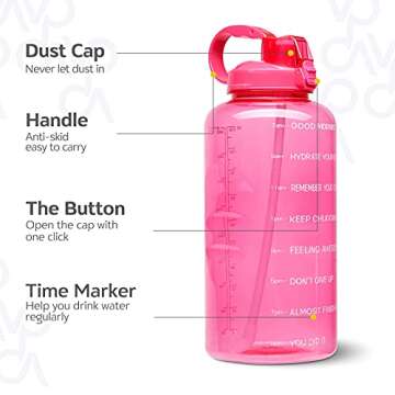 Venture Pal Large 1 Gallon/128 OZ (When Full) Motivational BPA Free Leakproof Water Bottle with Straw & Time Marker Perfect for Fitness Gym Camping Outdoor Sports-Pink