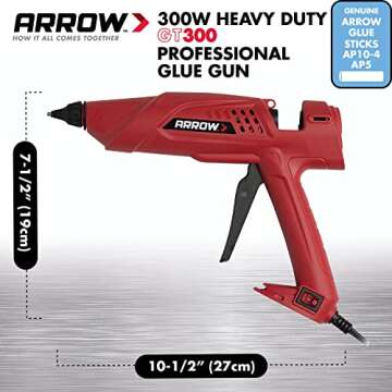 Arrow Fastener 300-Watt Heavy Duty Professional Electric Hot Melt Glue Gun for Crafts, Construction, and Wood, Clear