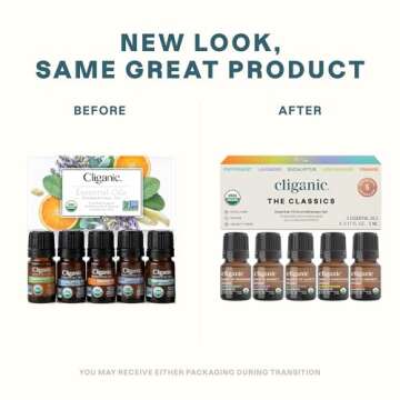 Cliganic Organic Essential Oils Set (Top 5) - 100% Pure Natural - Aromatherapy, Candle Making - Peppermint, Lavender, Eucalyptus, Lemongrass & Orange (Packaging May Vary)