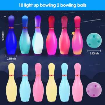 Zloveleexr Light Up Kids Bowling Set, Glow in The Dark Bowling Balls & Pins for Outdoor and Indoor Kids Games Fit Christmas Birthday Party Lawn Yard Carnival Games, Kids Education Motor Skills Toys