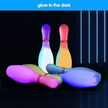 Zloveleexr Light Up Kids Bowling Set, Glow in The Dark Bowling Balls & Pins for Outdoor and Indoor Kids Games Fit Christmas Birthday Party Lawn Yard Carnival Games, Kids Education Motor Skills Toys