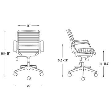 Laura Davidson Furniture Chair for Office Task, with Flat Elastic Bungie Straps, Rolling, Adjustable Height and Arm Rest Made of Polyester, Alloy Steel and Polypropylene, Black