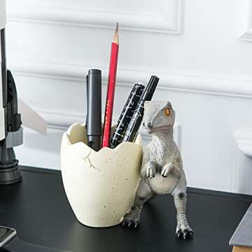 Banllis Cute Pencil Holder Funny Dinosaur Desk Accessories,Pen Organizer for Home and Office Decorative Supplies,Decor Toothcup,Resin Gift for Man and Women