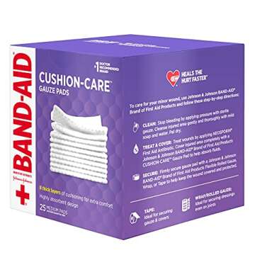 Band-Aid Brand Cushion Care Non-Stick Gauze Pads, Individually-Wrapped, Medium, 3 in x 3 in, 25 Count (Pack of 1)