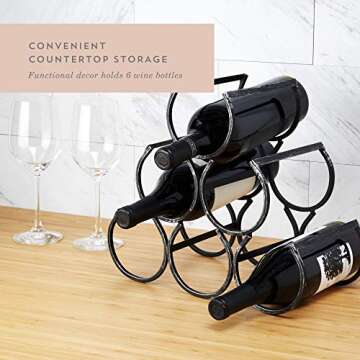 Twine Country Home Metal Wine Rack, Set of 1, Freestanding Vintage Style Wine Bottle Storage, Black Cast Iron with Antique Finish, Holds 6 Bottles of Wine or Liquor, 11.25" x 13" x 6.5"