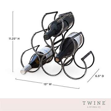 Twine Country Home Metal Wine Rack, Set of 1, Freestanding Vintage Style Wine Bottle Storage, Black Cast Iron with Antique Finish, Holds 6 Bottles of Wine or Liquor, 11.25" x 13" x 6.5"