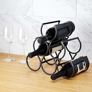 Twine Country Home Metal Wine Rack, Set of 1, Freestanding Vintage Style Wine Bottle Storage, Black Cast Iron with Antique Finish, Holds 6 Bottles of Wine or Liquor, 11.25" x 13" x 6.5"