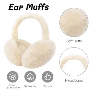 Ear Muffs for Women, Foldable Winter Faux Furry Earmuffs, Cold Weather Cute Soft Ear Warmer Covers Headband