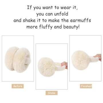 Ear Muffs for Women, Foldable Winter Faux Furry Earmuffs, Cold Weather Cute Soft Ear Warmer Covers Headband