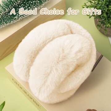 Ear Muffs for Women, Foldable Winter Faux Furry Earmuffs, Cold Weather Cute Soft Ear Warmer Covers Headband