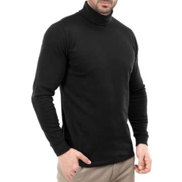 Utopia Wear Men's Turtleneck Slim Fit Lightweight Pullover Top, Small, Black