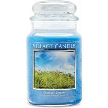 Village Candle Summer Breeze Large Glass Apothecary Jar, Scented Candle, 21.25 Oz, Blue