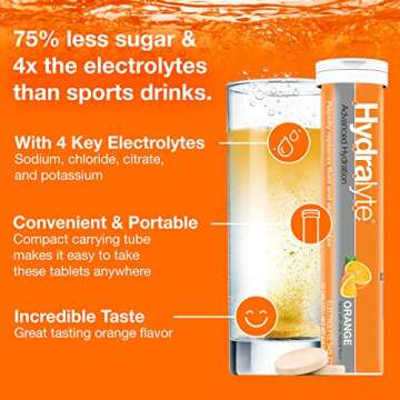 Hydralyte Electrolyte Tablets | Orange Electrolytes | Perfect for Bachelorette Parties, Workout Essential and A Travel Essential for Daily Hydration Needs | (10 Servings, 20 Electrolyte Tablets)